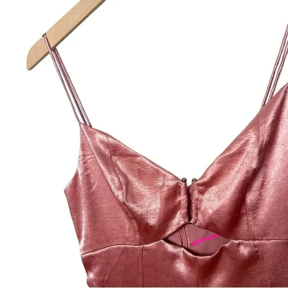 Free People Abbie Jumpsuit Pink Satin Wide leg Cutout Size 2 NWT $250